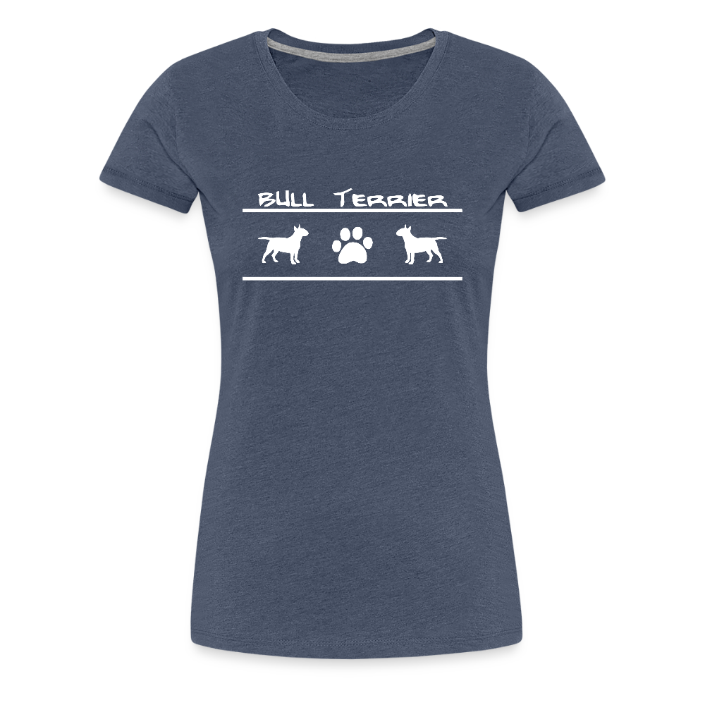 Women’s Premium T-Shirt - Bull Terrier-Schriftzug und Pfote - Blau meliert