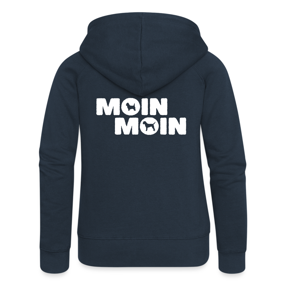 Frauen Premium Kapuzenjacke - Moin Moin Cairn & Border Terrier - Navy