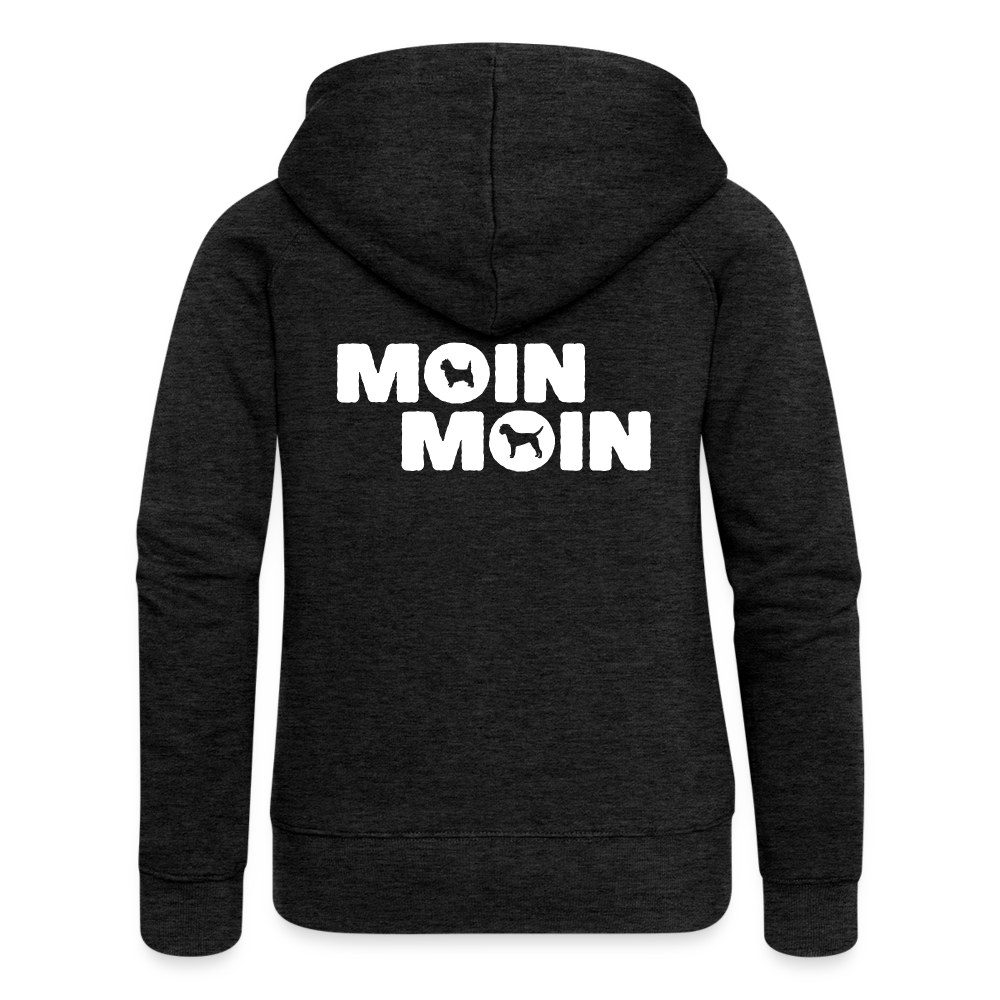 Frauen Premium Kapuzenjacke - Moin Moin Cairn & Border Terrier - Anthrazit