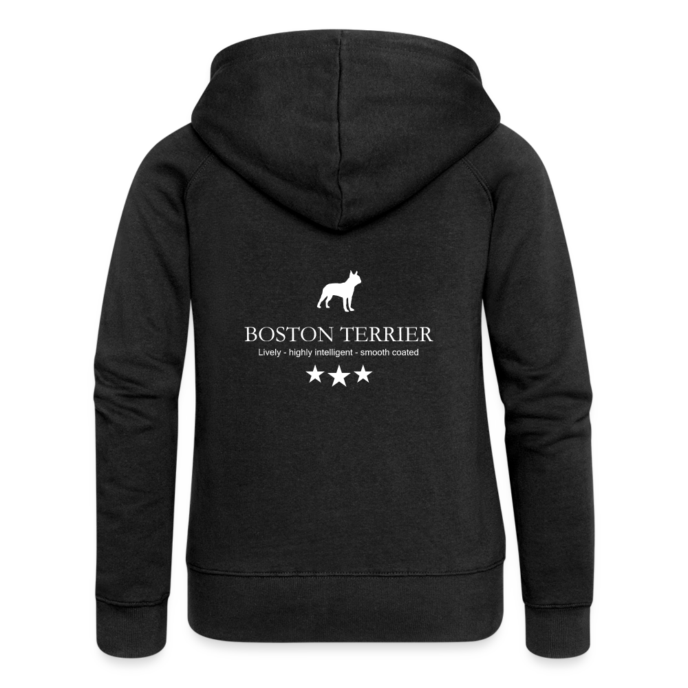 Frauen Premium Kapuzenjacke - Boston Terrier - Lively, highly intelligent, smooth coated... - Schwarz