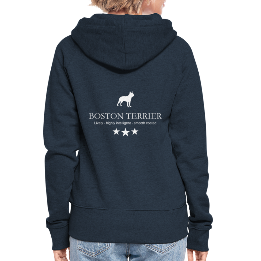 Frauen Premium Kapuzenjacke - Boston Terrier - Lively, highly intelligent, smooth coated... - Navy