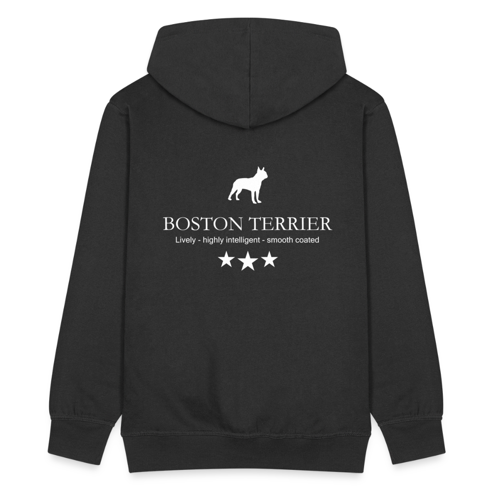 Männer Premium Kapuzenjacke - Boston Terrier - Lively, highly intelligent, smooth coated... - Schwarz