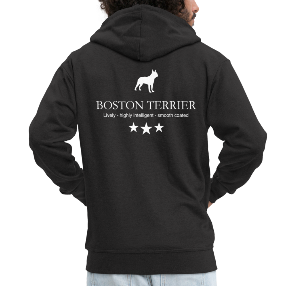 Männer Premium Kapuzenjacke - Boston Terrier - Lively, highly intelligent, smooth coated... - Schwarz