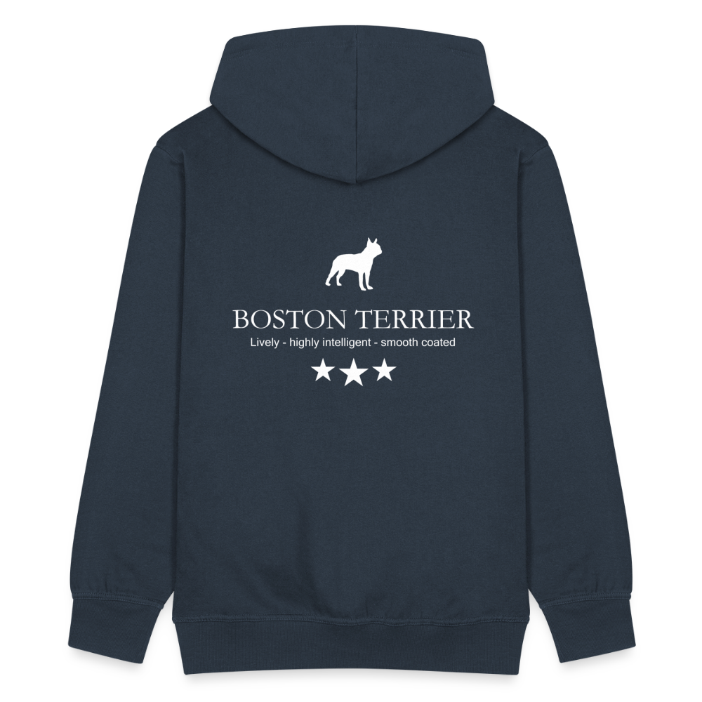 Männer Premium Kapuzenjacke - Boston Terrier - Lively, highly intelligent, smooth coated... - Navy