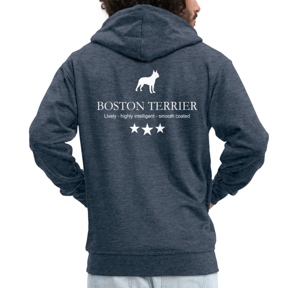Männer Premium Kapuzenjacke - Boston Terrier - Lively, highly intelligent, smooth coated... - Jeansblau