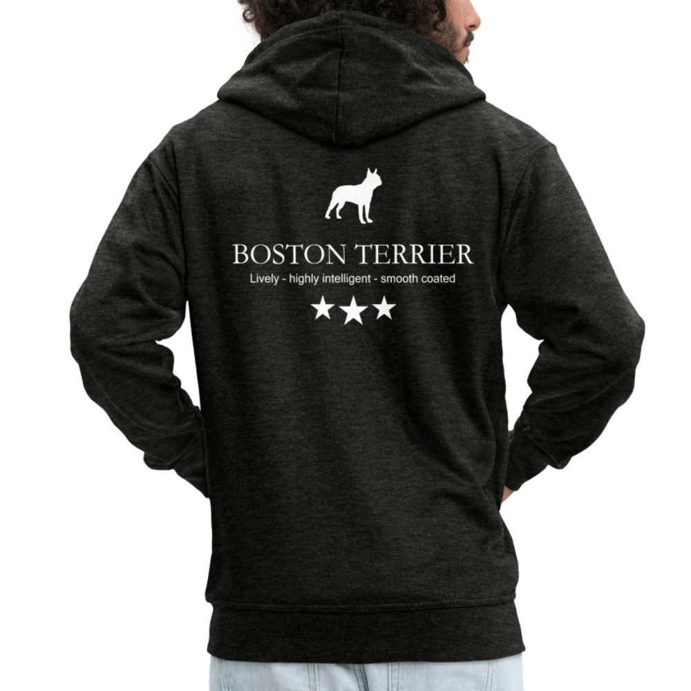 Männer Premium Kapuzenjacke - Boston Terrier - Lively, highly intelligent, smooth coated... - Anthrazit