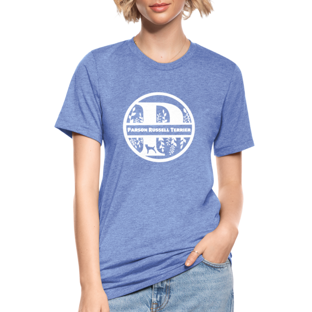 Parson Russell Terrier - Monogramm - Unisex Tri-Blend T-Shirt von Bella + Canvas - Blau meliert