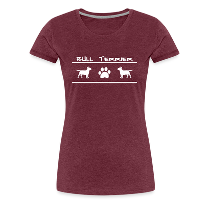 Women’s Premium T-Shirt - Bull Terrier-Schriftzug und Pfote - Bordeauxrot meliert
