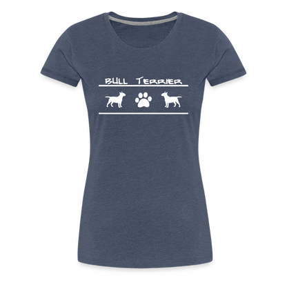 Women’s Premium T-Shirt - Bull Terrier-Schriftzug und Pfote - Blau meliert