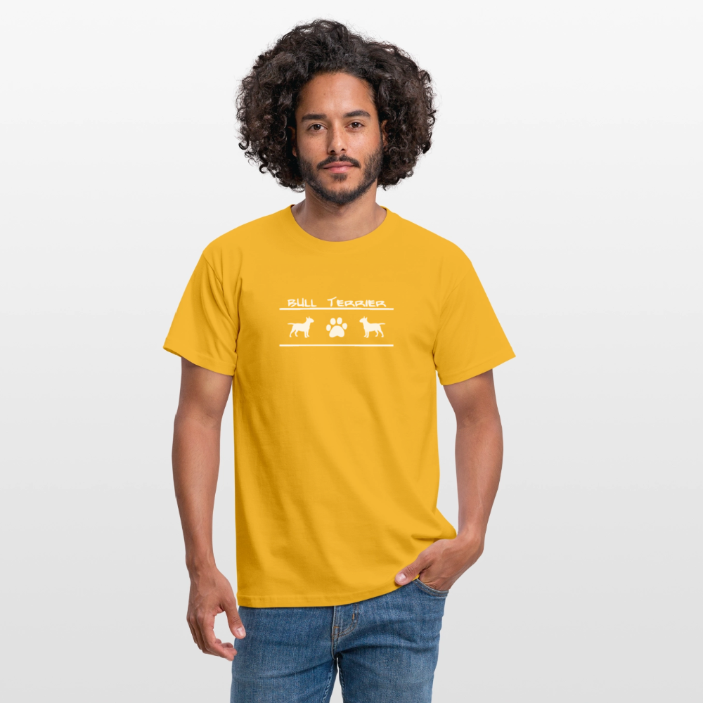 Bull Terrier-Schriftzug und Pfote | Männer T-Shirt - Gelb
