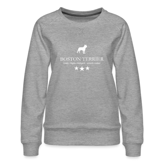 Frauen Premium Pullover - Boston Terrier - Lively, highly intelligent, smooth coated... - Grau meliert