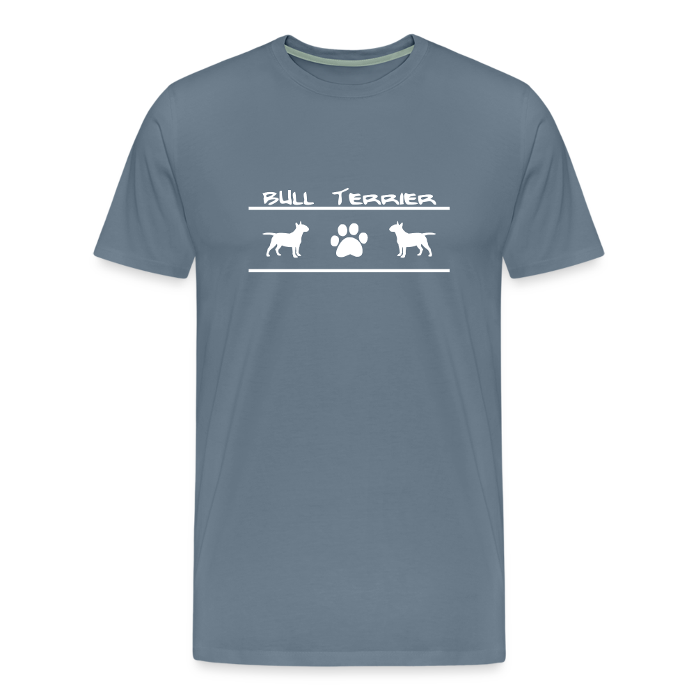 Männer Premium T-Shirt - Bull Terrier-Schriftzug und Pfote - Blaugrau