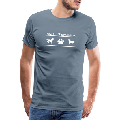 Männer Premium T-Shirt - Bull Terrier-Schriftzug und Pfote - Blaugrau