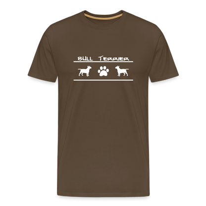 Männer Premium T-Shirt - Bull Terrier-Schriftzug und Pfote - Edelbraun