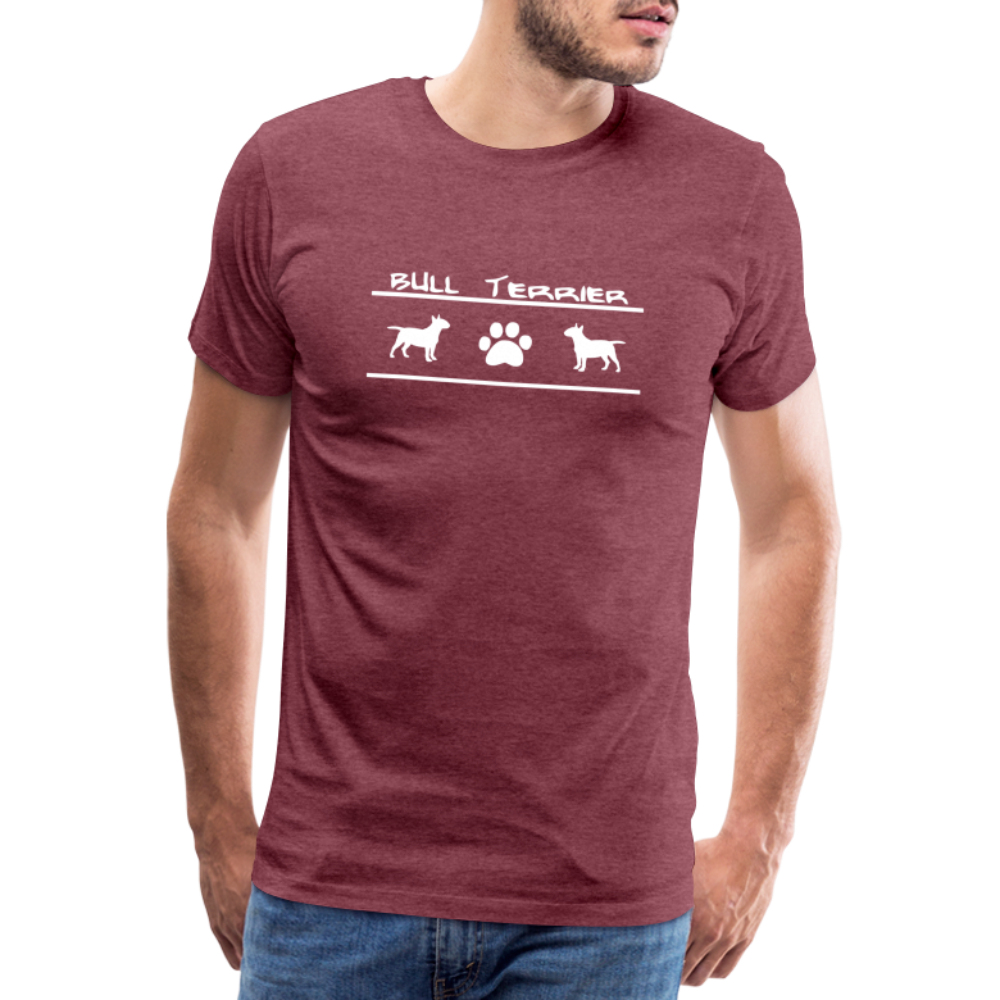 Männer Premium T-Shirt - Bull Terrier-Schriftzug und Pfote - Bordeauxrot meliert