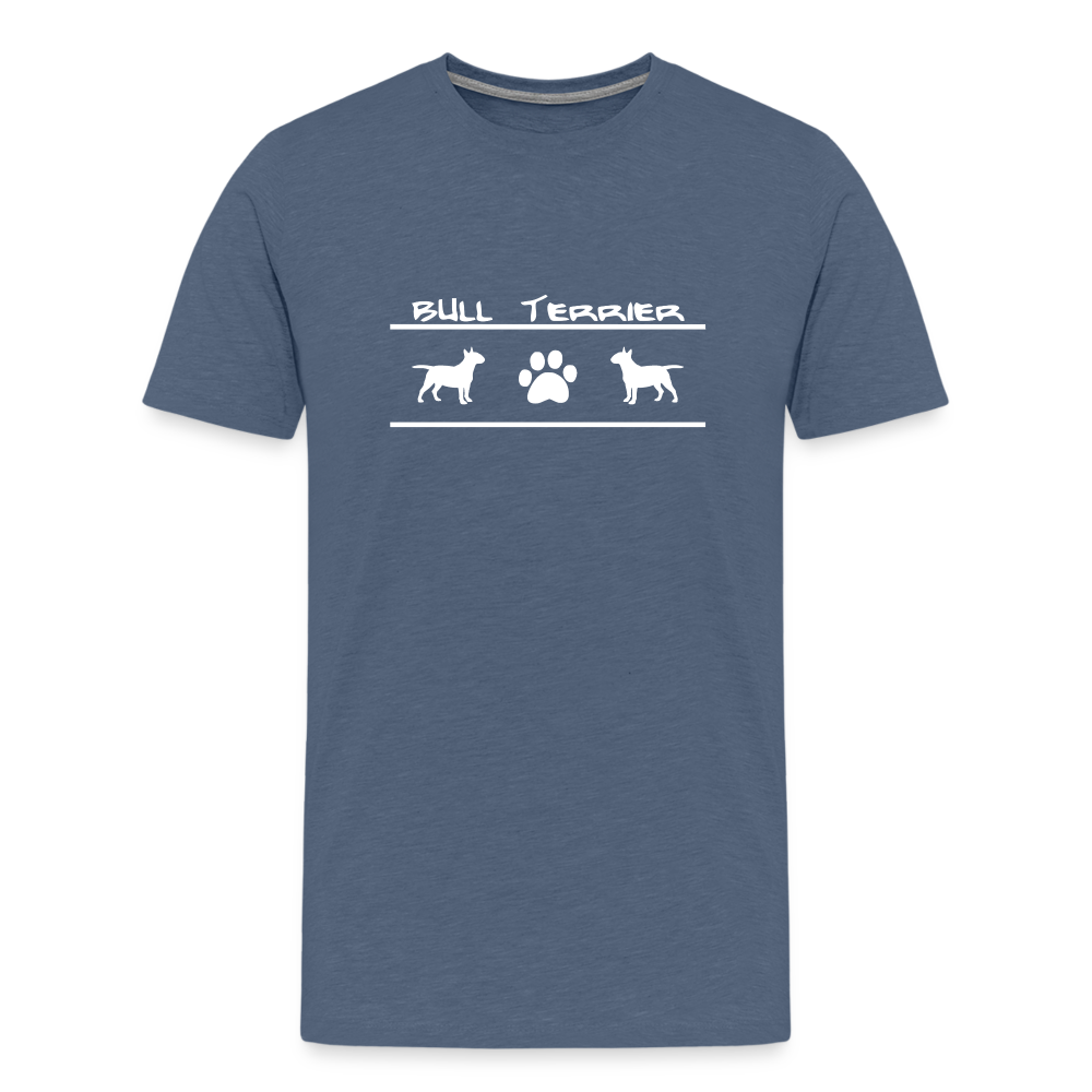 Männer Premium T-Shirt - Bull Terrier-Schriftzug und Pfote - Blau meliert