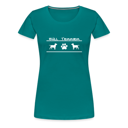 Women’s Premium T-Shirt - Bull Terrier-Schriftzug und Pfote - Divablau
