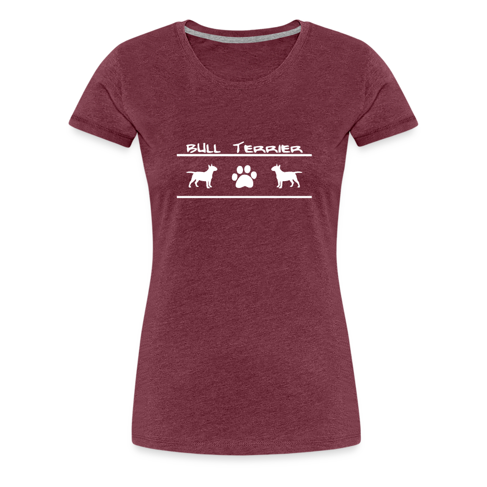 Women’s Premium T-Shirt - Bull Terrier-Schriftzug und Pfote - Bordeauxrot meliert