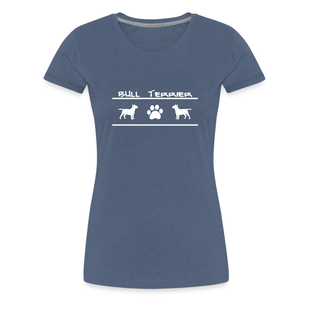 Women’s Premium T-Shirt - Bull Terrier-Schriftzug und Pfote - Blau meliert