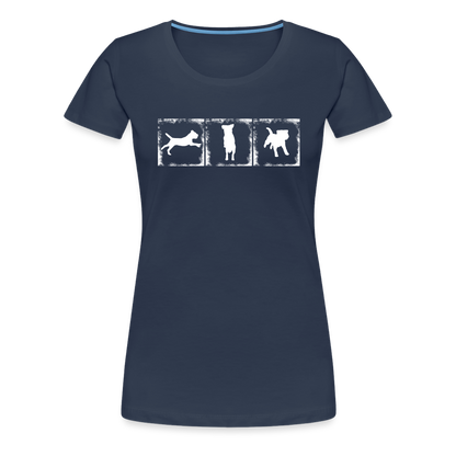 Women’s Premium T-Shirt - Border Terrier in action - Navy