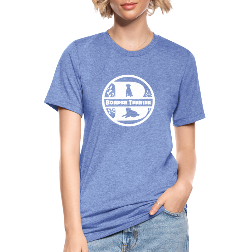 Border Terrier - Monogramm - Unisex Tri-Blend T-Shirt von Bella + Canvas - Blau meliert
