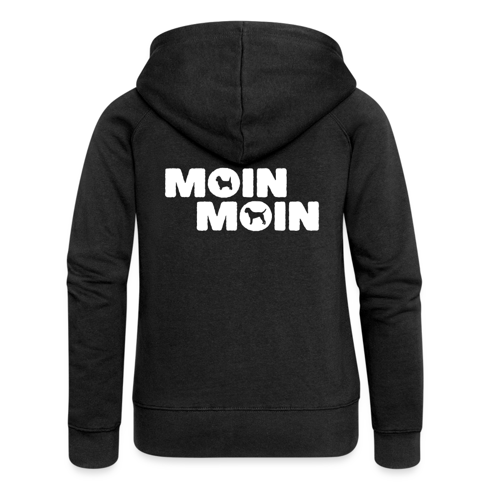 Frauen Premium Kapuzenjacke - Moin Moin Cairn & Border Terrier - Schwarz