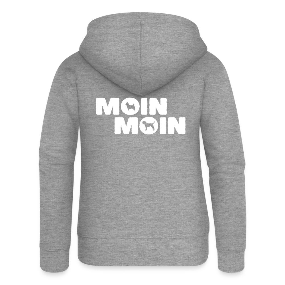 Frauen Premium Kapuzenjacke - Moin Moin Cairn & Border Terrier - Grau meliert