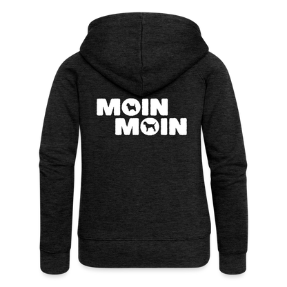 Frauen Premium Kapuzenjacke - Moin Moin Cairn & Border Terrier - Anthrazit