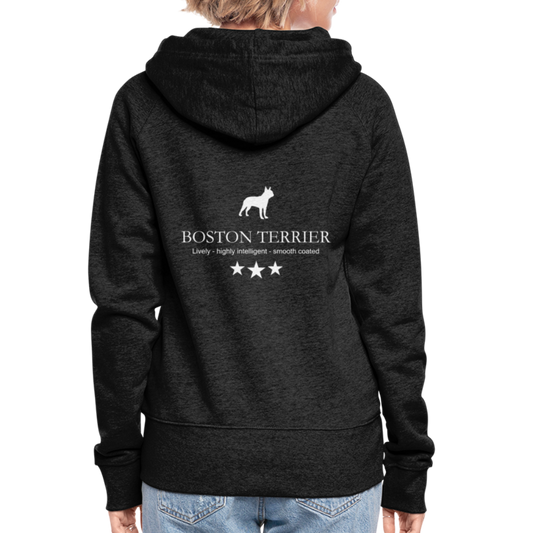 Frauen Premium Kapuzenjacke - Boston Terrier - Lively, highly intelligent, smooth coated... - Anthrazit