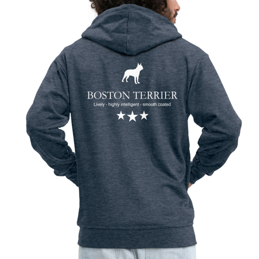 Männer Premium Kapuzenjacke - Boston Terrier - Lively, highly intelligent, smooth coated... - Jeansblau