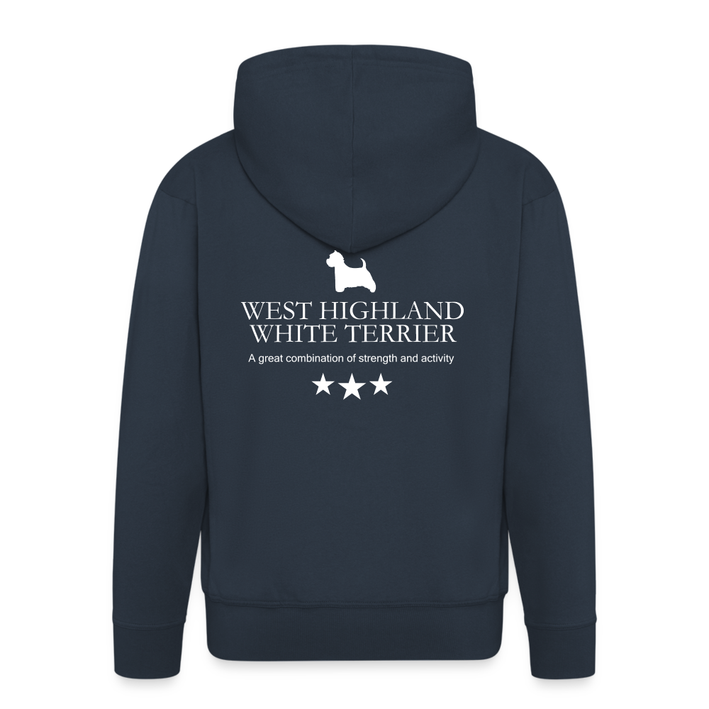 Männer Premium Kapuzenjacke - West Highland White Terrier - Strong, active, lithe working... - Navy