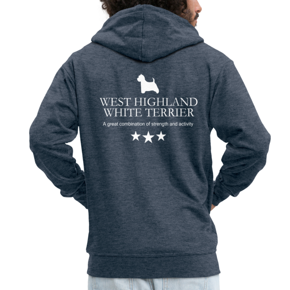 Männer Premium Kapuzenjacke - West Highland White Terrier - Strong, active, lithe working... - Jeansblau