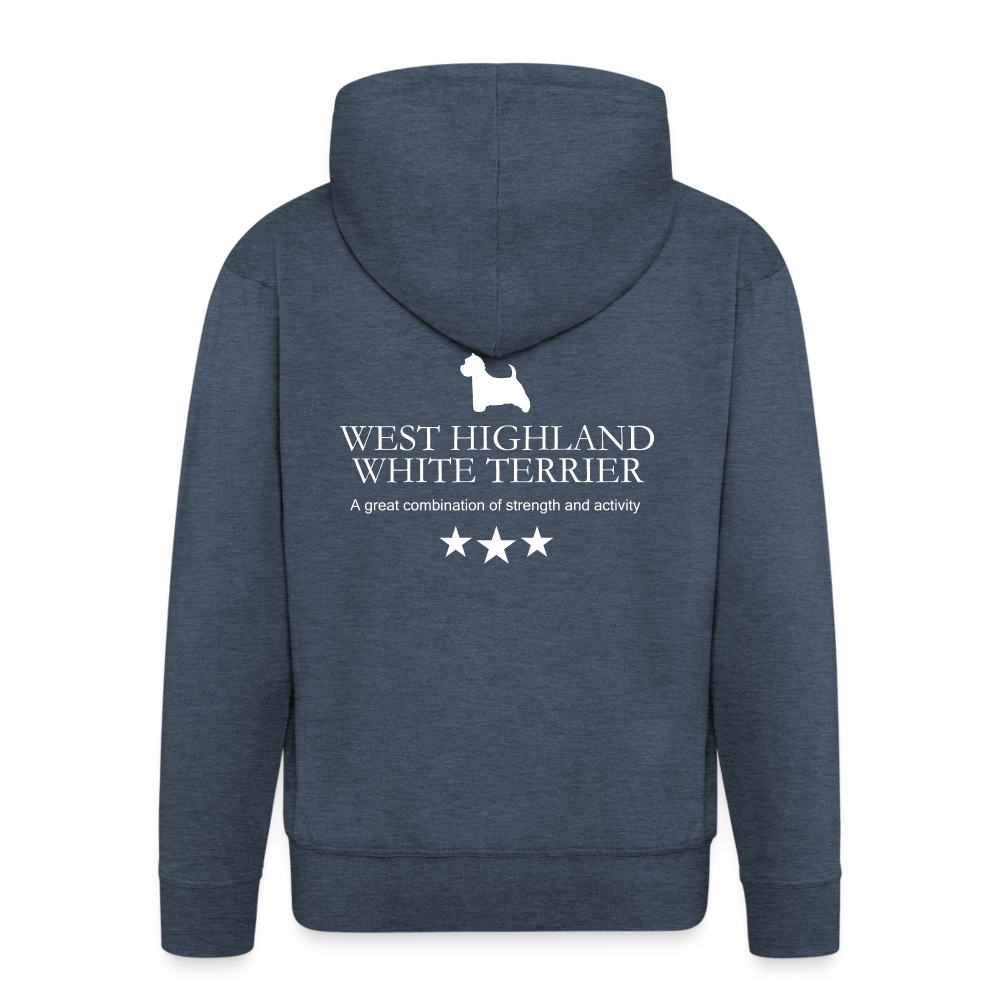 Männer Premium Kapuzenjacke - West Highland White Terrier - Strong, active, lithe working... - Jeansblau