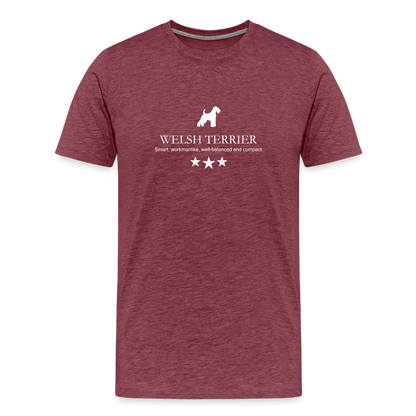 Männer Premium T-Shirt - Welsh Terrier - Smart, workmanlike, well-balanced and compact... - Bordeauxrot meliert