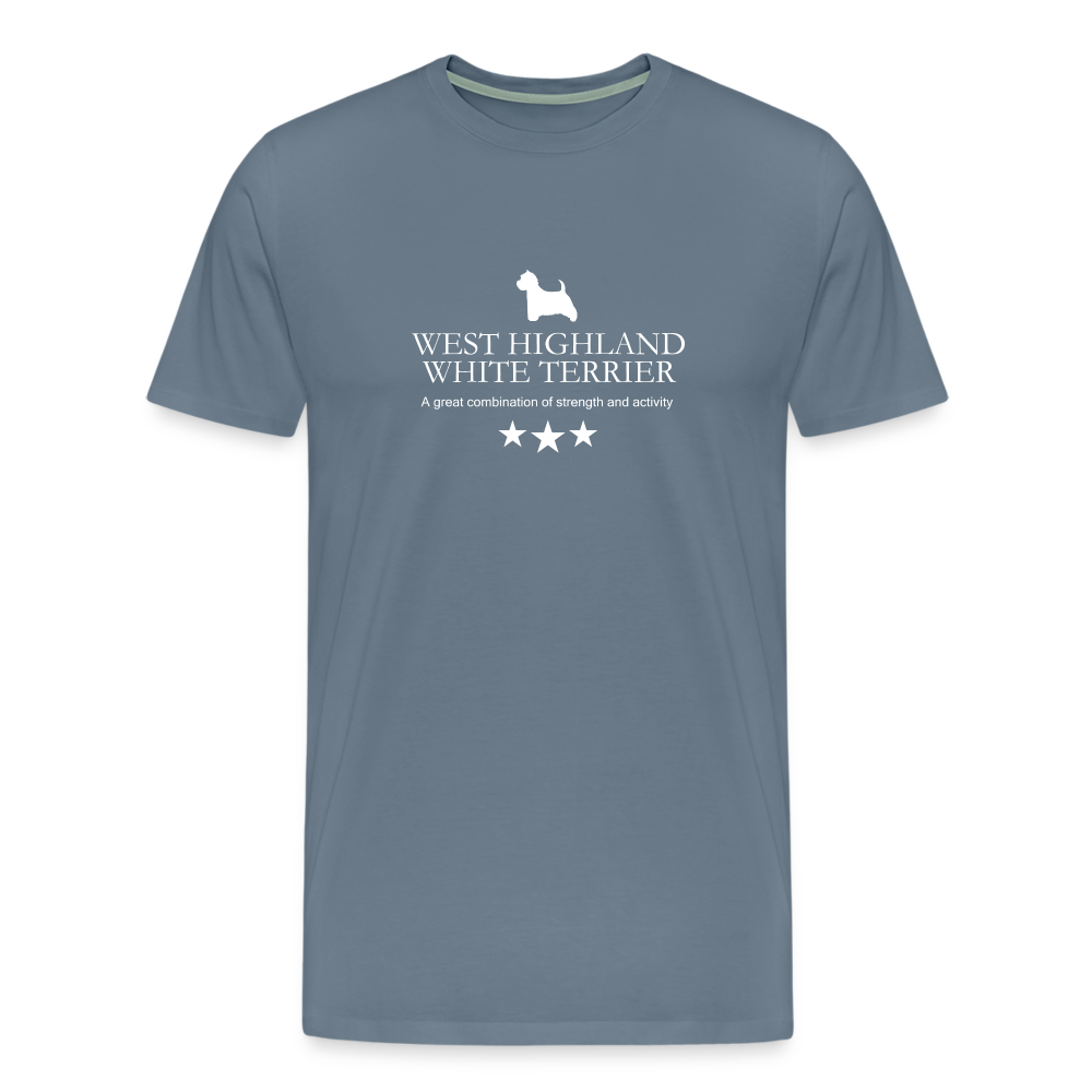 Männer Premium T-Shirt - West Highland White Terrier - A great combination of strength and activity... - Blaugrau