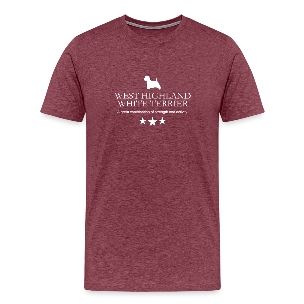 Männer Premium T-Shirt - West Highland White Terrier - A great combination of strength and activity... - Bordeauxrot meliert