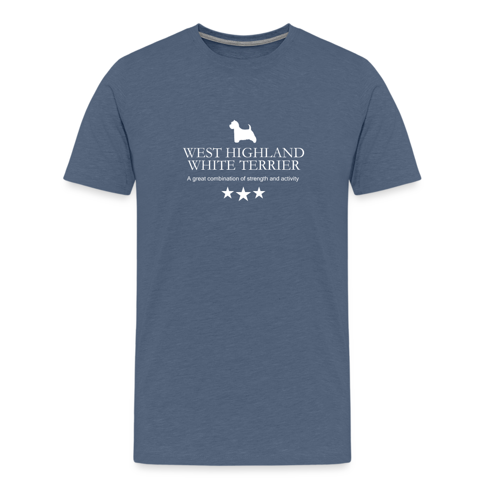 Männer Premium T-Shirt - West Highland White Terrier - A great combination of strength and activity... - Blau meliert