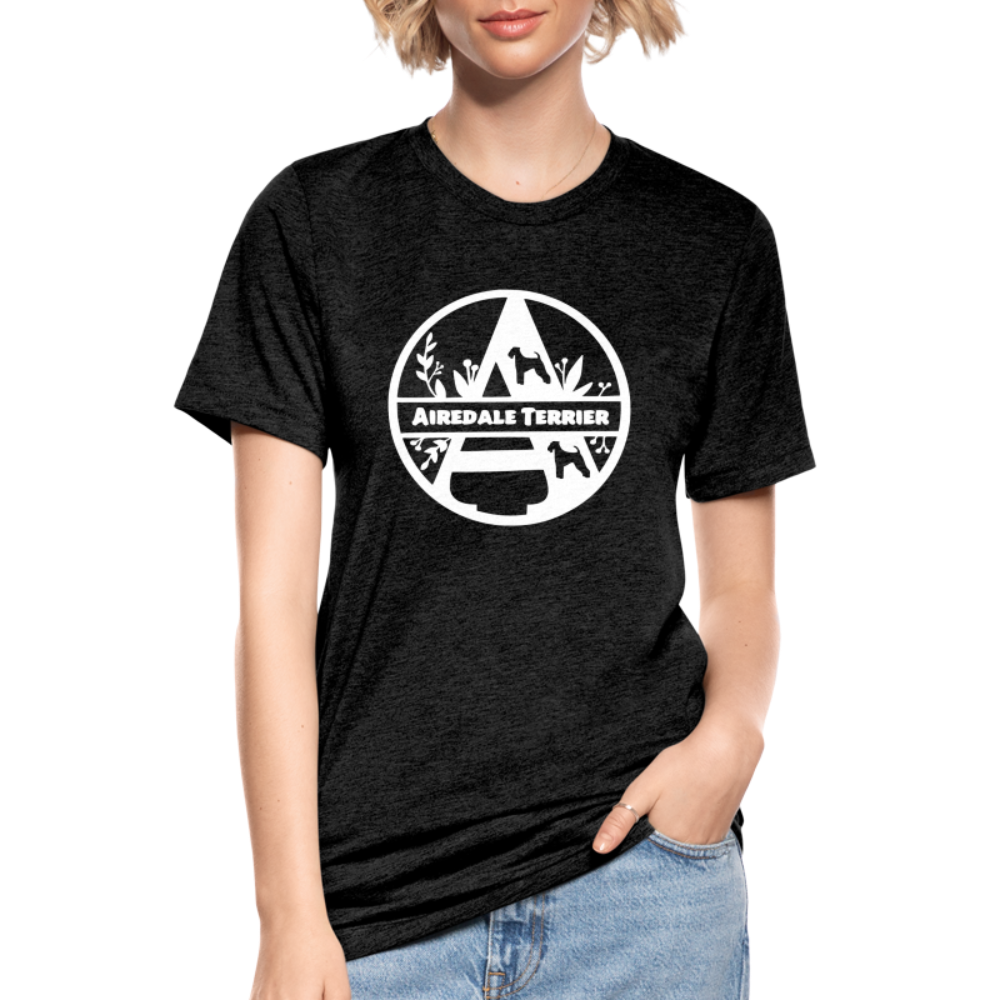 Airedale Terrier - Monogramm - Unisex Tri-Blend T-Shirt von Bella + Canvas - Schwarz meliert