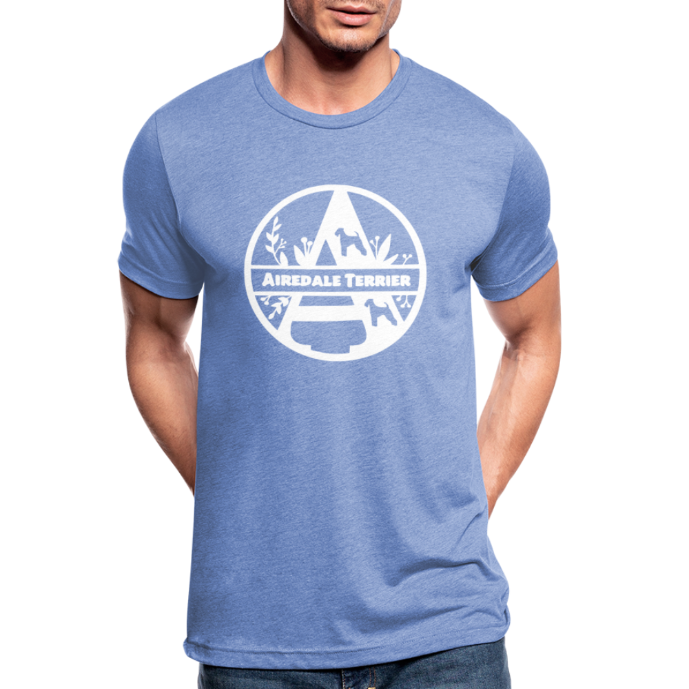 Airedale Terrier - Monogramm - Unisex Tri-Blend T-Shirt von Bella + Canvas - Blau meliert