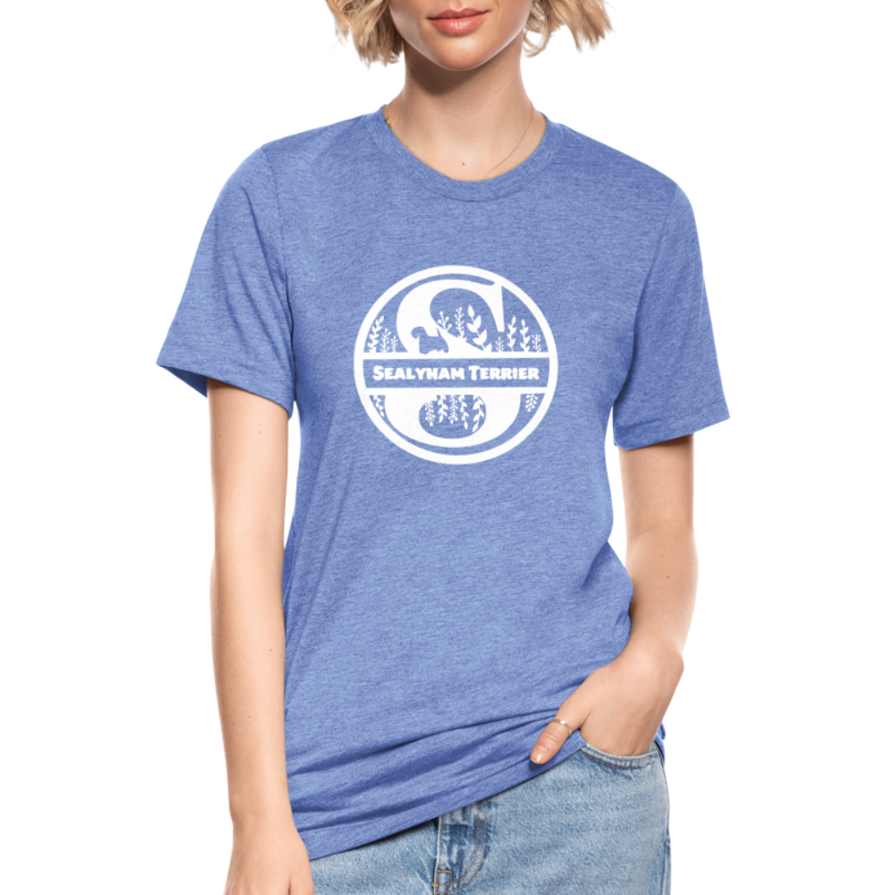 Sealyham Terrier - Monogramm - Unisex Tri-Blend T-Shirt von Bella + Canvas - Blau meliert